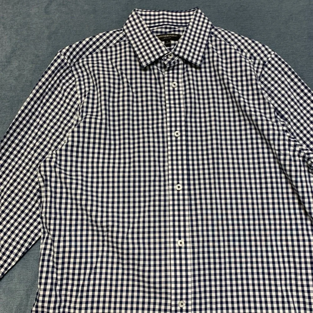 Banana Republic Slim Fit Shirt Mens Large White Black Plaid Business Button Up